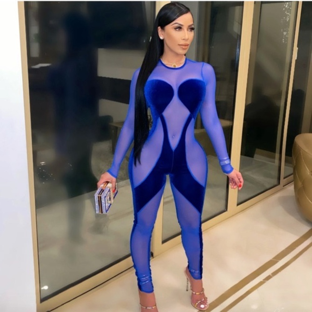 PoshbyV Velvet/Mesh Jumpsuit